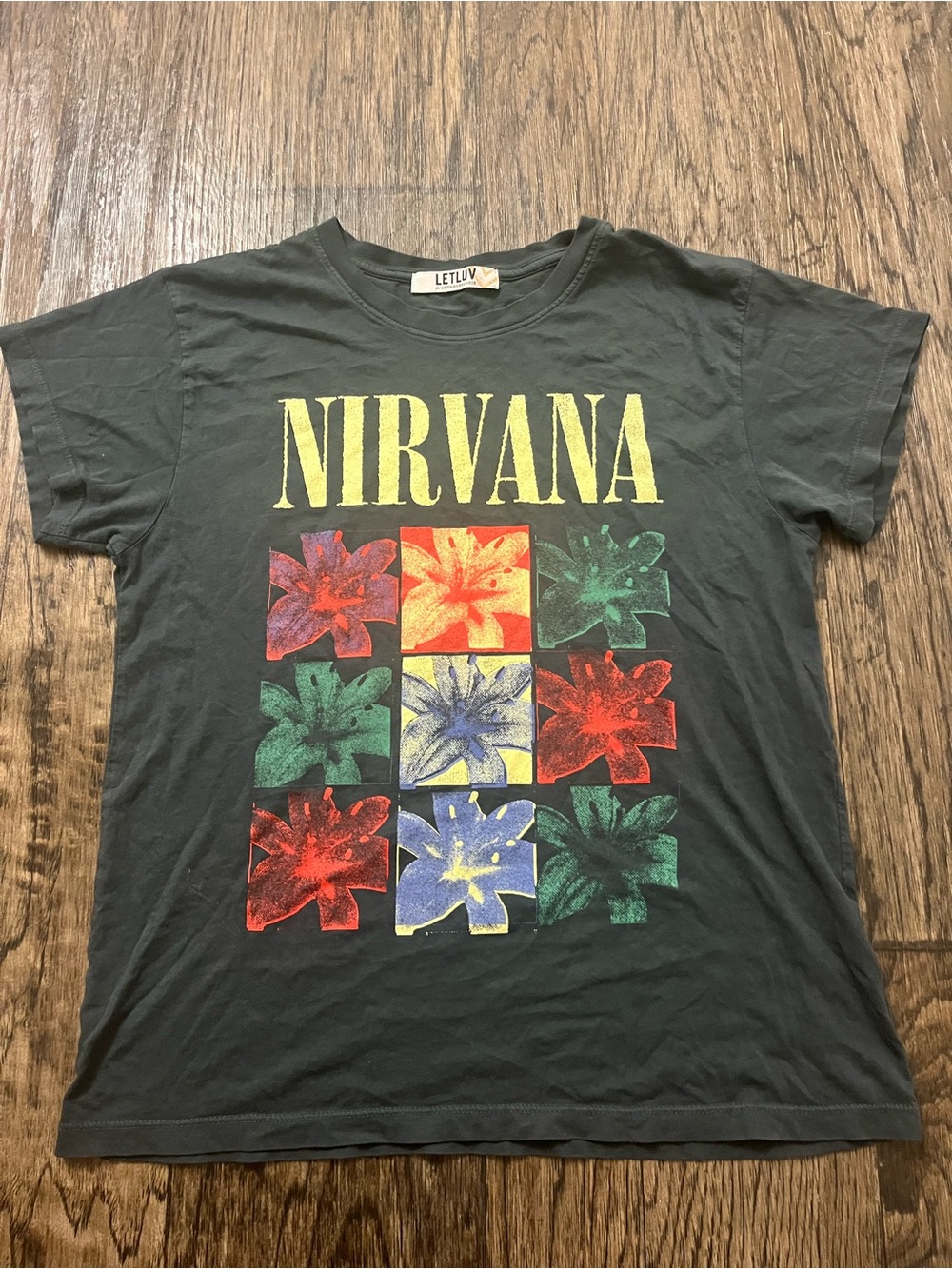 Letluv for Anthropologie nirvana Graphic Tee with Yellow Print